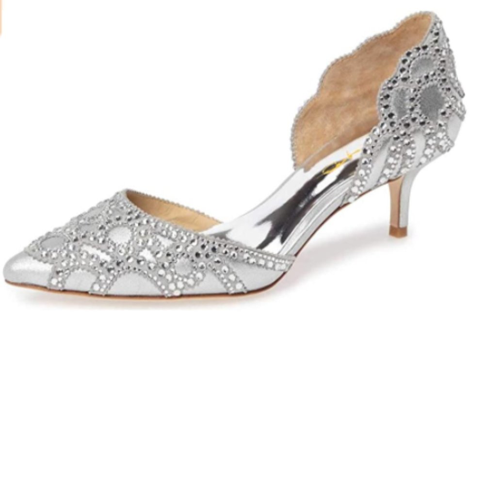 XYD Silver D'Orsay Wedding Pointed Toe Pump